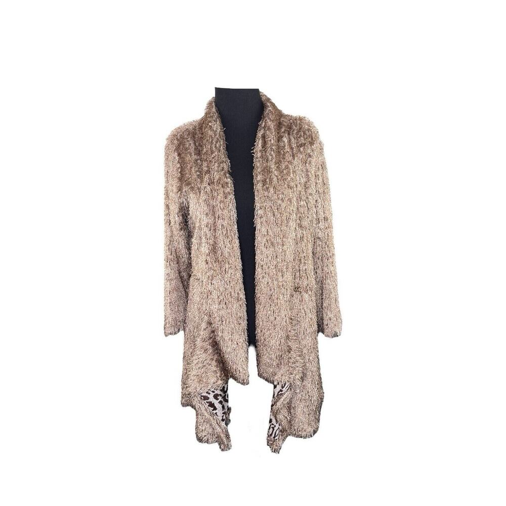 VTG Jackets Galore Women's Brown Shawl Collar Eyelash Cheetah Lined Jacket XL